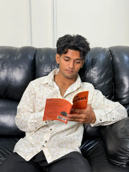 Men's Beige Leaf Print Cotton Shirt