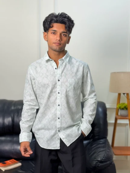 Men's Light Green Floral Cotton Shirt